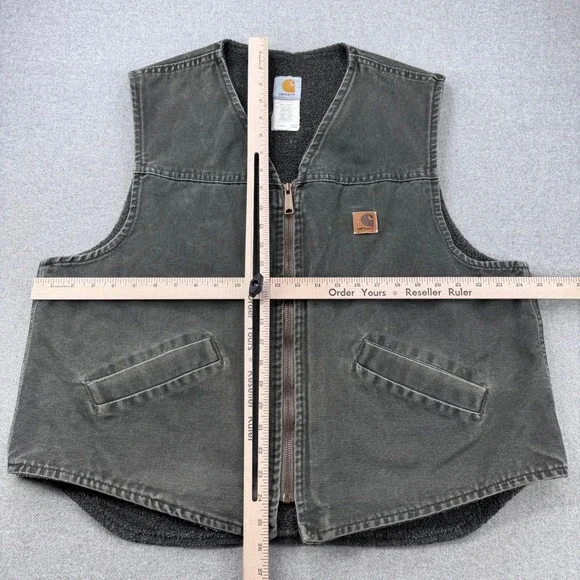 Vintage Carhartt Sherpa Lined Vest Mens XL Moss Green Canvas Workwear USA Made - Picture 8 of 13